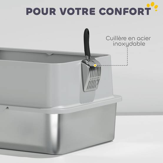 Bac à litière acier inoxydable gris 60.2 x 40.2 x 29.6 cm - PANGIVO - Image 10