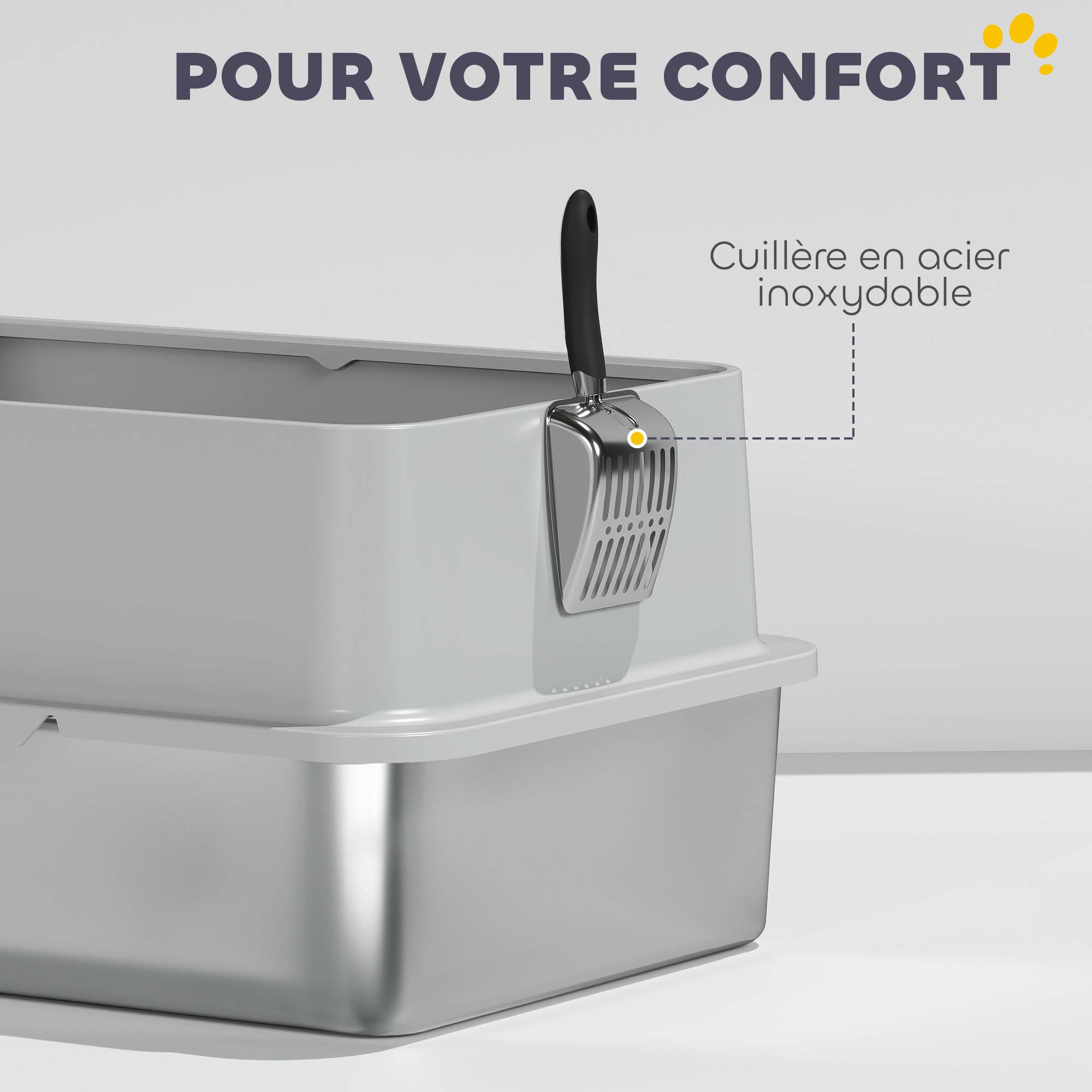Bac à litière acier inoxydable gris 60.2 x 40.2 x 29.6 cm - PANGIVO - Image 10