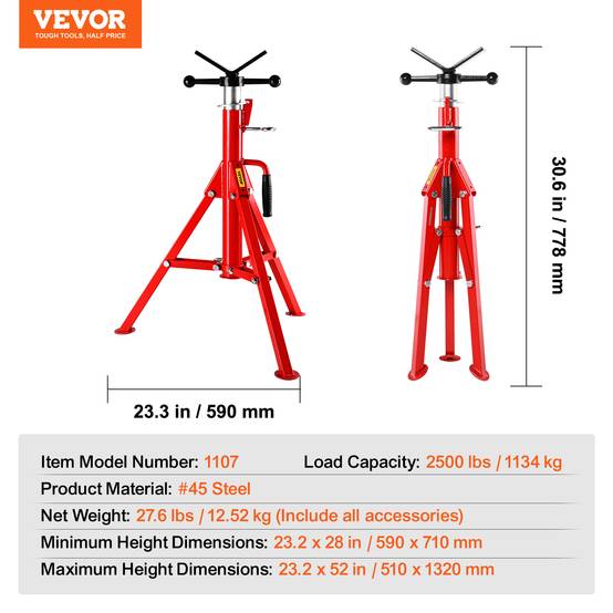 Vevor - VEVOR Support tuyau tête en V, charge 4500 lbs. Hauteur réglable 132cm. Pour filetage et soutien tuyauterie. - Image 7