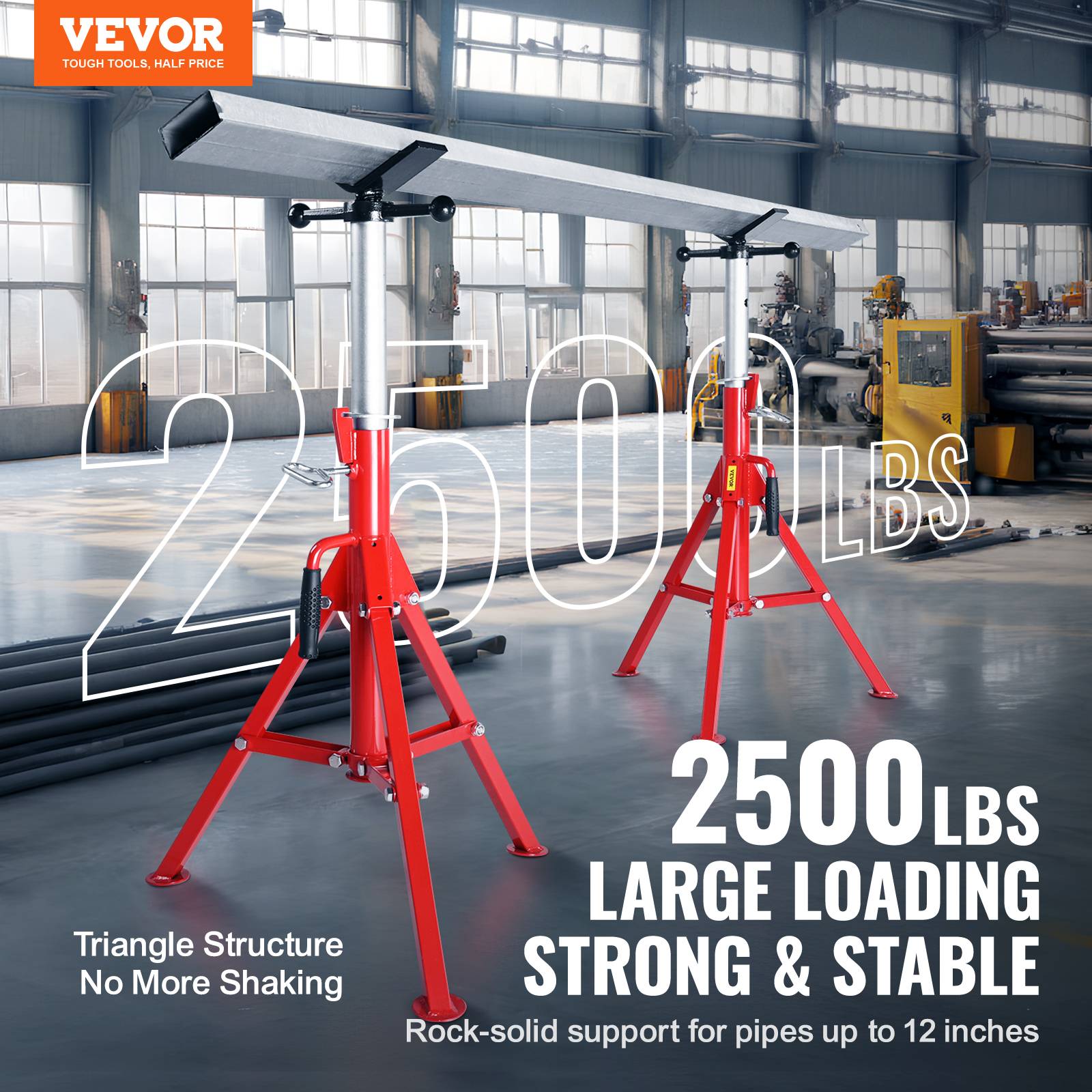 Vevor - VEVOR Support tuyau tête en V, charge 4500 lbs. Hauteur réglable 132cm. Pour filetage et soutien tuyauterie. - Imagen 2