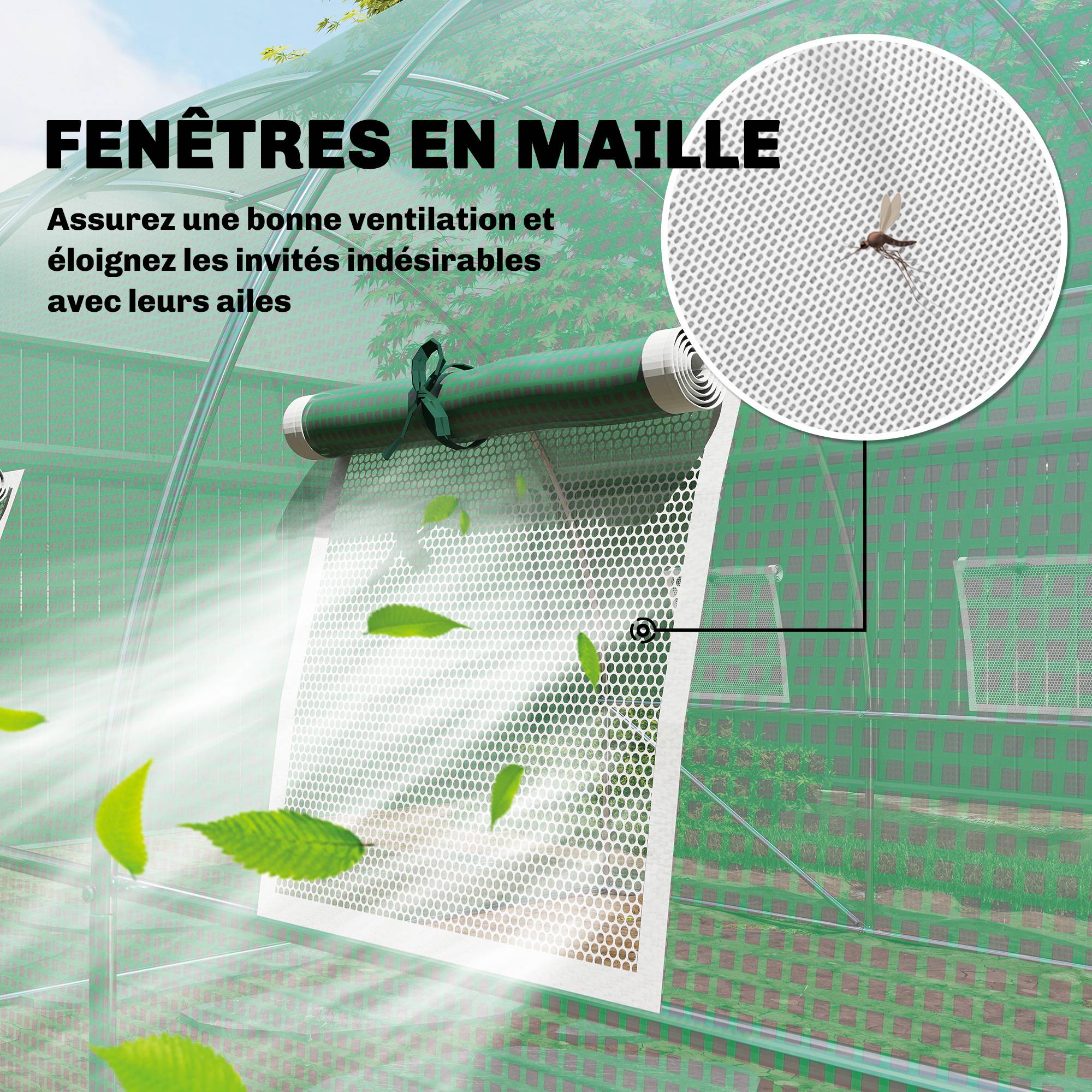 Outsunny - Serre tunnel de jardin - 12m², 295x400x200cm - porte et 8 fenêtres - bâche PE haute densité 140 g/m² - pour extérieur - vert - Outsunny - Image 7