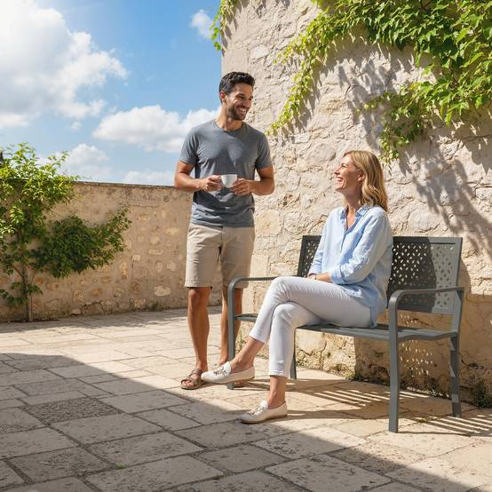 Banc de jardin 2 places en métal résistant à la rouille, dossier géométrique, capacité 240 kg, meuble extérieur - Image 9