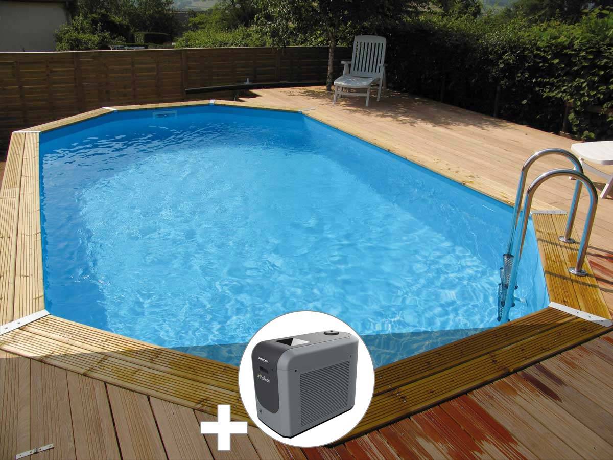Ubbink - Kit piscine bois Ubbink Océa 6,10 x 4,00 x 1,30 m - Liner gris + Poolican