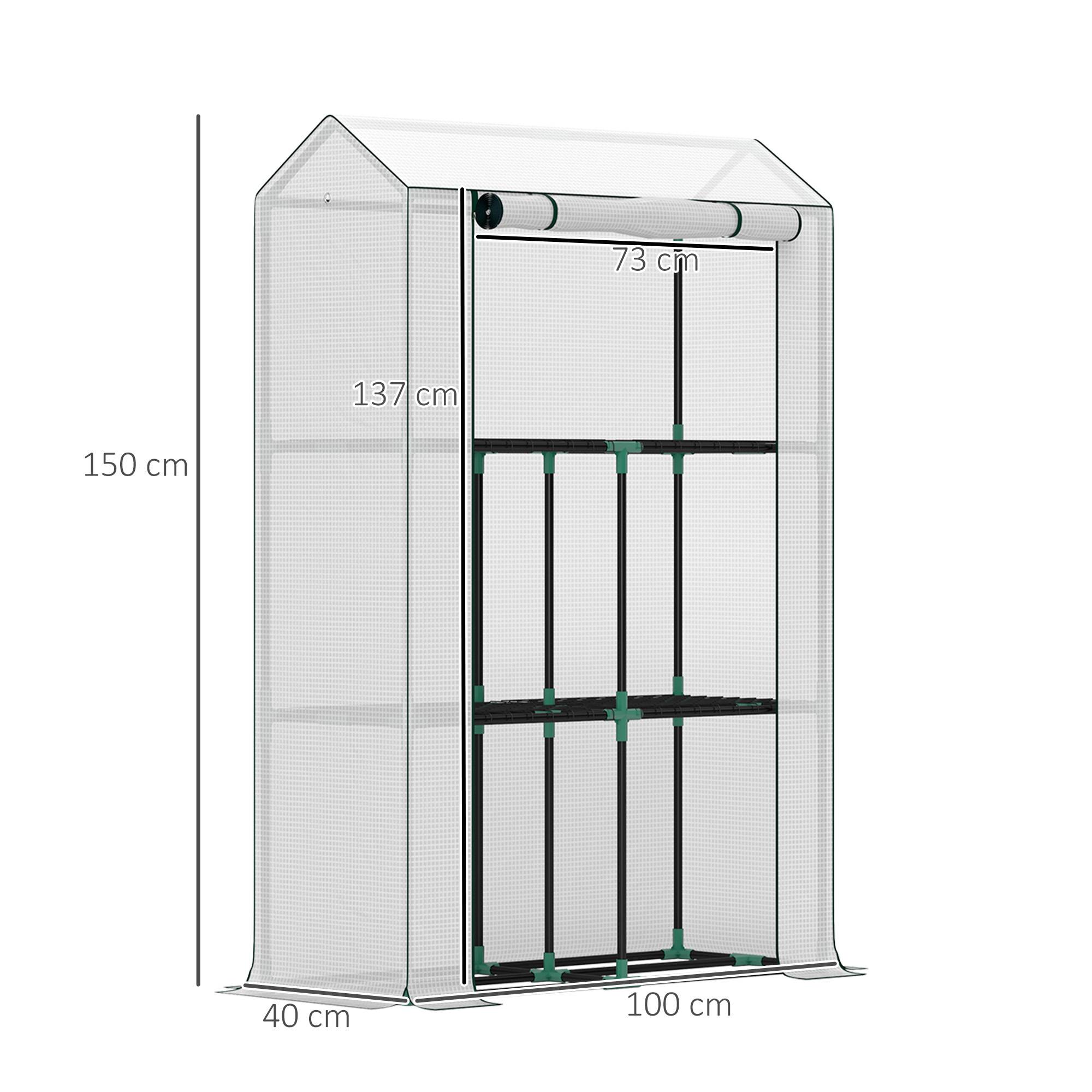 Serre avec étagère 3 niveaux, bâche plastique UV, porte enroulable, 100 x 40 x 150 cm, Blanc - Image 5