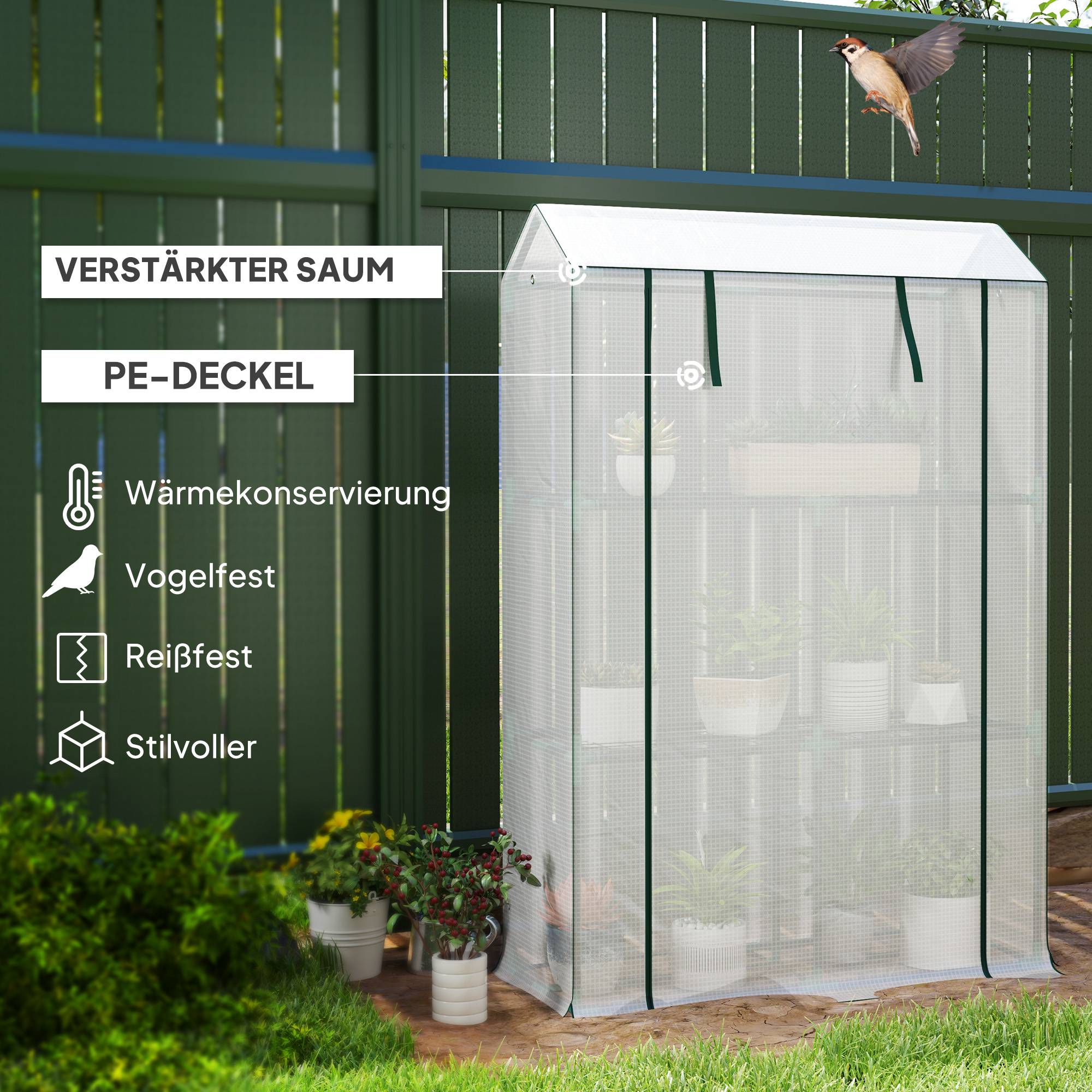 Serre avec étagère 3 niveaux, bâche plastique UV, porte enroulable, 100 x 40 x 150 cm, Blanc - Image 6