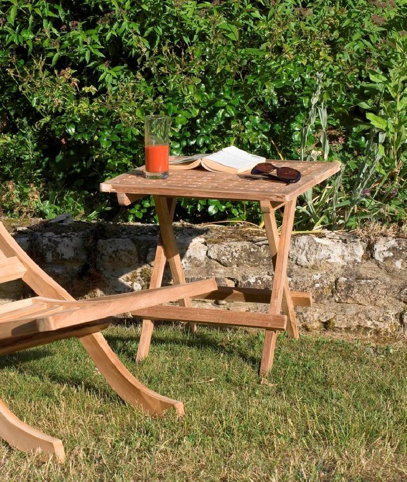 Macabane - FUN - Table pique nique de jardin carrée 50x50cm en bois Teck - Imagen 2