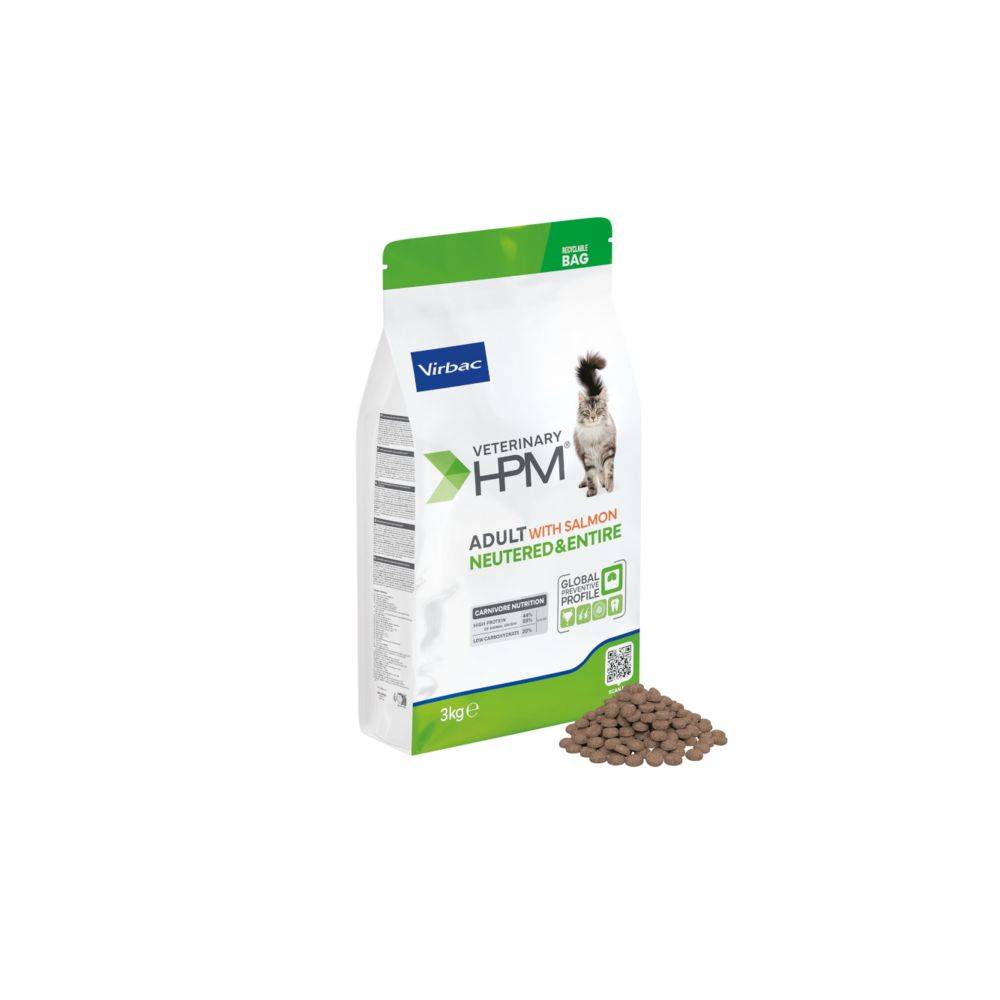 CROQUETTES CHAT VETERINARY HPM CAT ADULT NEUTERED & ENTIRE SAUMON - VIRBAC 3 kg - Image 1