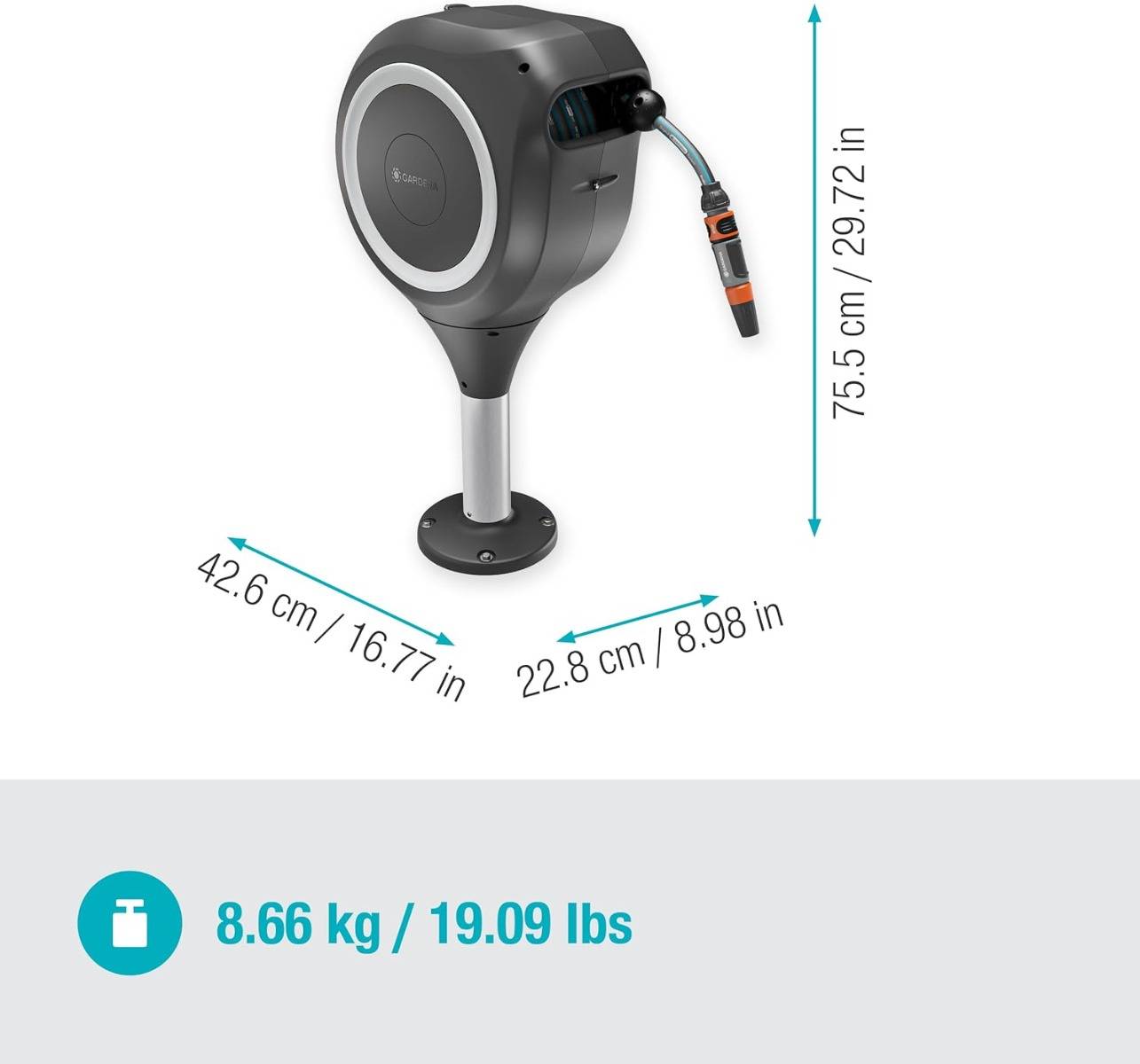 Gardena - Dévidoir automatique pour terrasse RollUp M - 20 m - GARDENA - Bleu turquoise - 18615-20 - Image 3