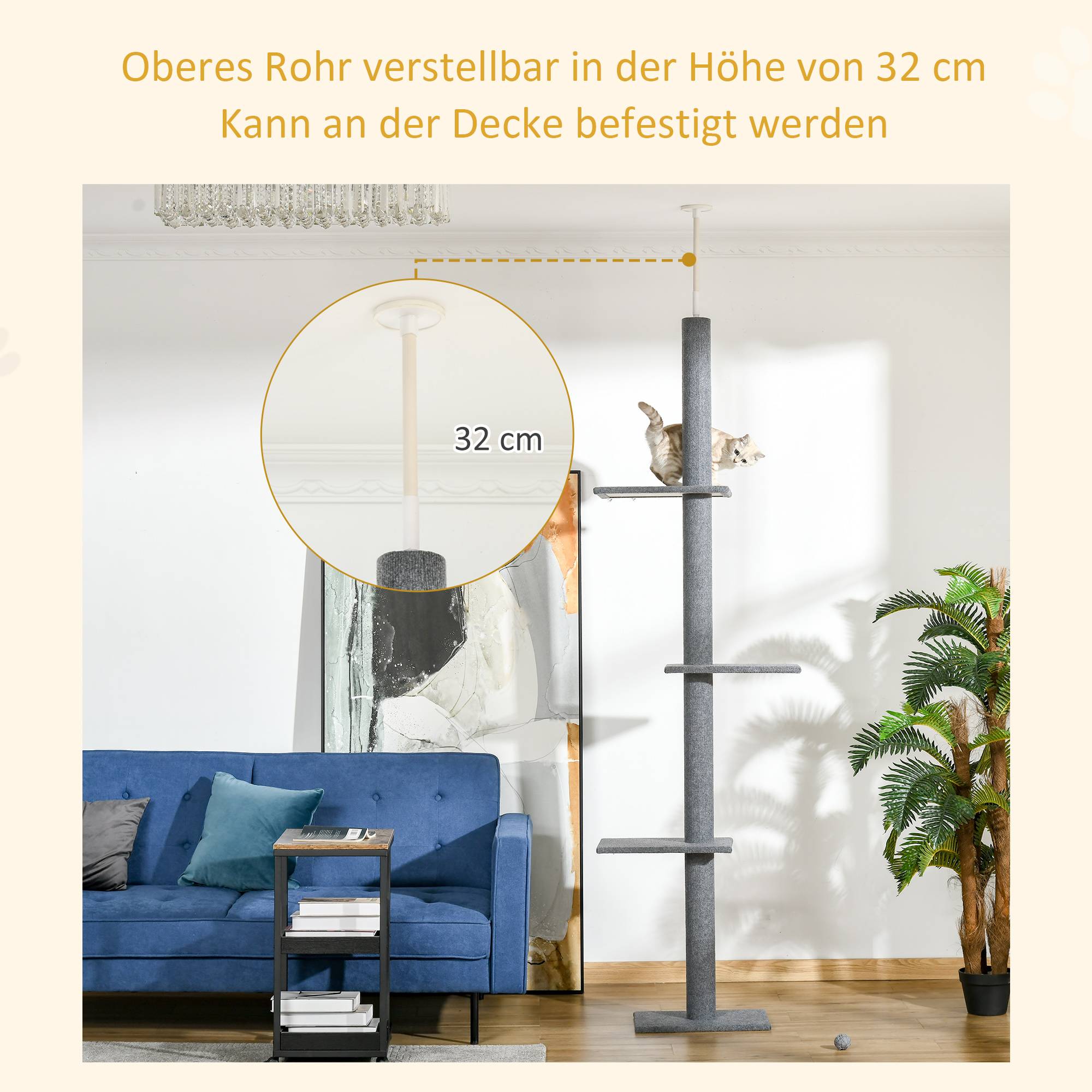 Sans Marque - Arbre à chat PawHut hauteur plafond 228-260 cm plusieurs niveaux plateformes arbre à chat toutes tailles gris - Image 7