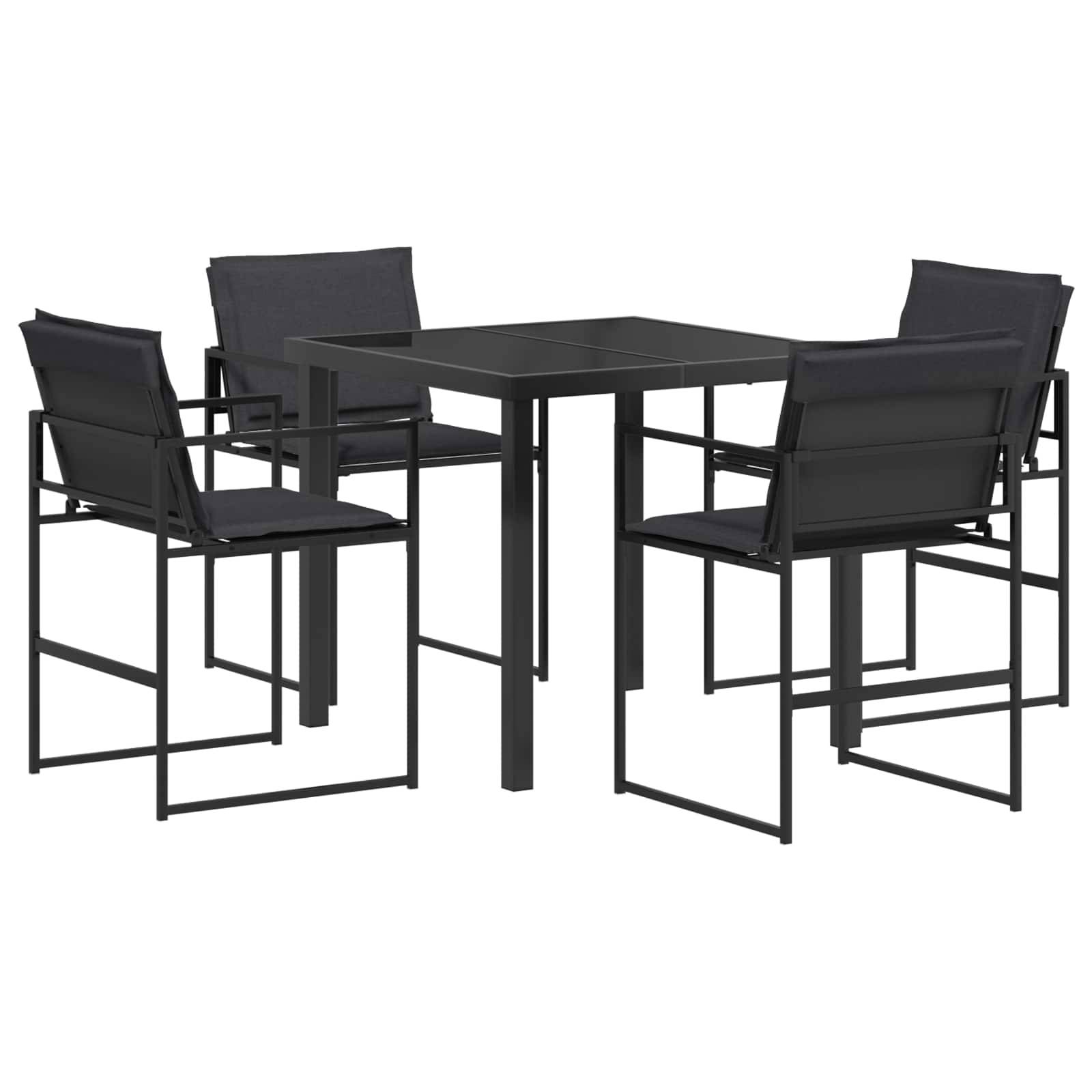 Ensemble de salle à manger acier et textilène noir et gris 80 x 80 x 73 cm - PANGIVO - Image 2