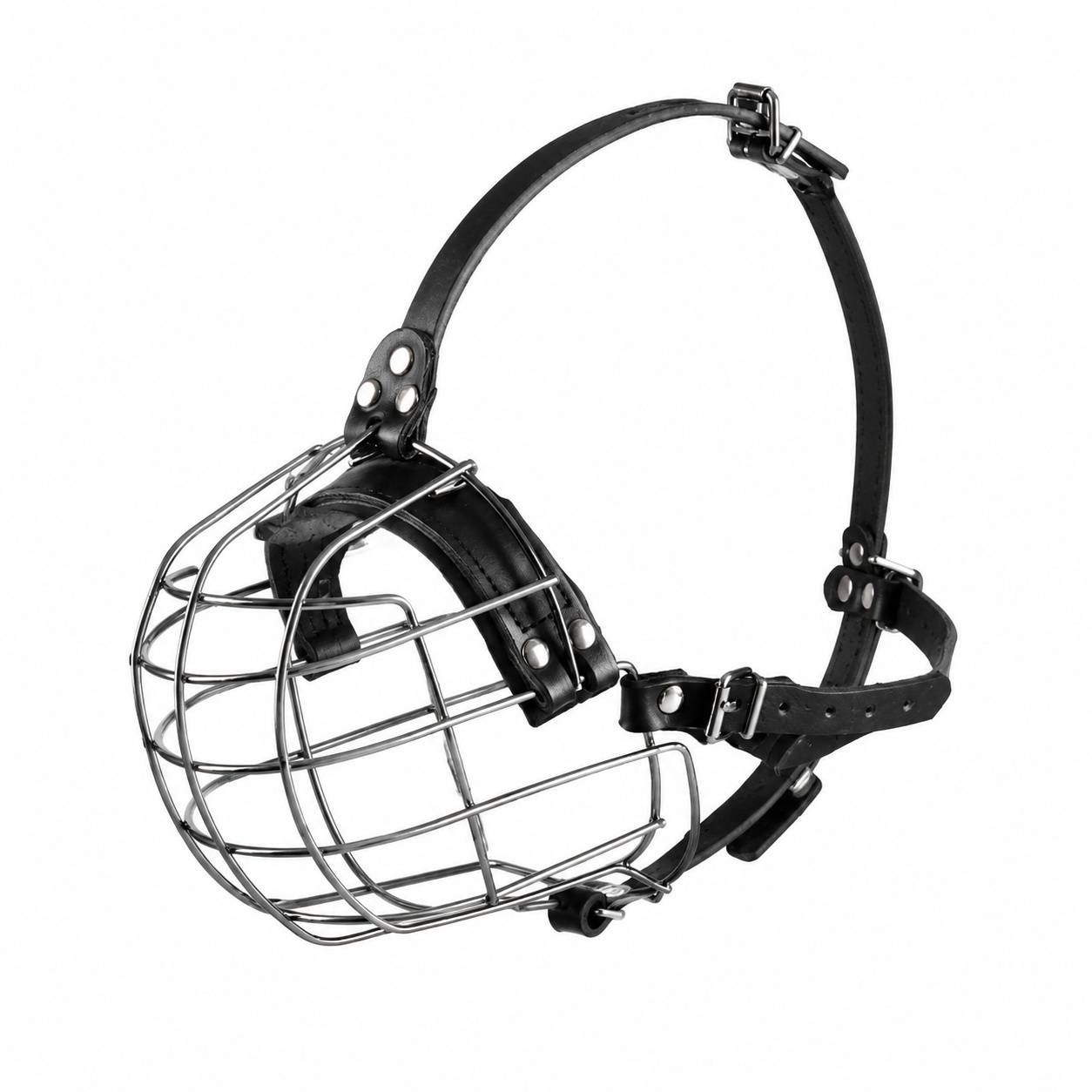 Muselière Chien Grand Format Métal Panier Respirant Sangles Cuir Réglable - Image 1