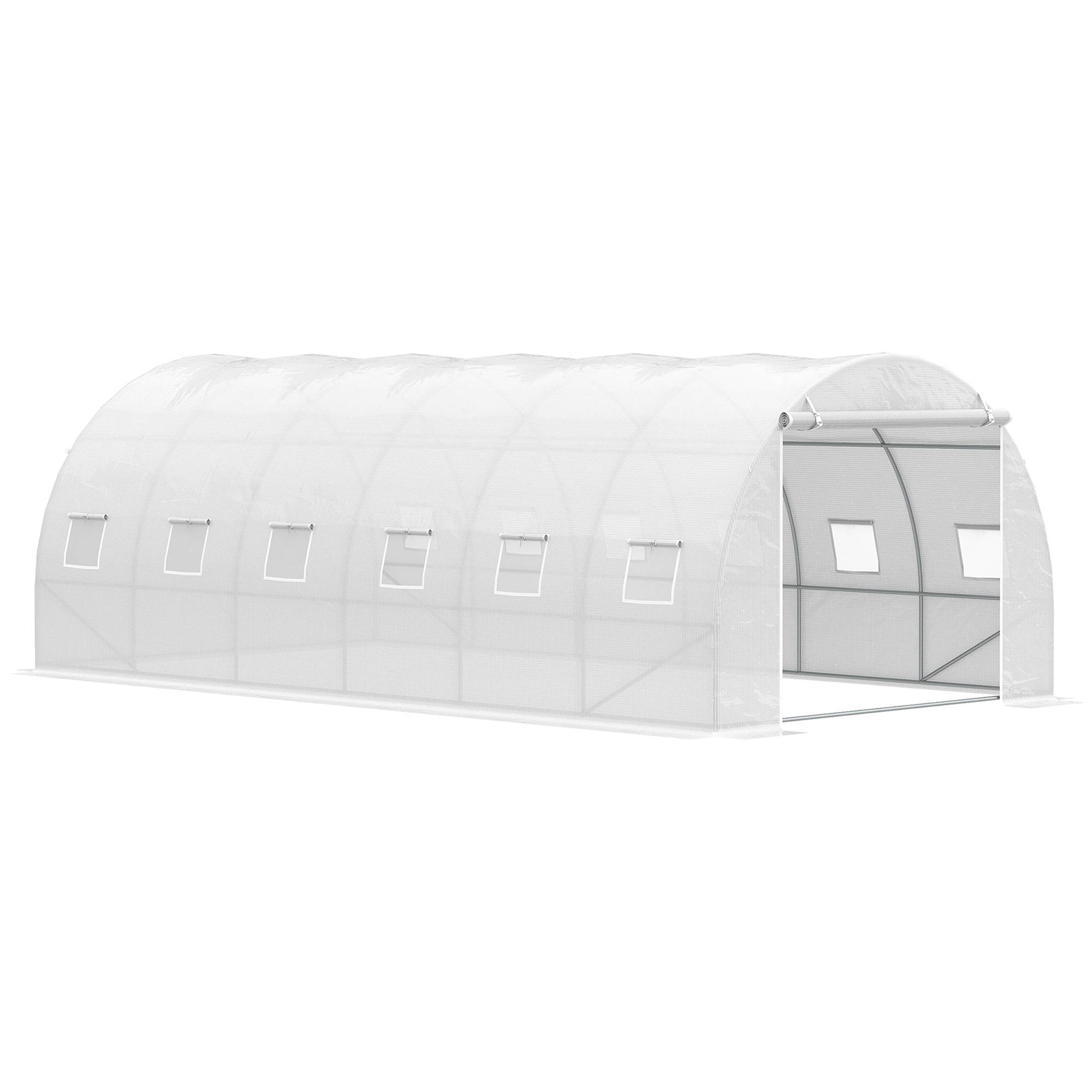 Serre de jardin tunnel 18m² en métal galvanisé et bâche PE 12 fenêtres 6x3x2 m Blanc - ComfortXL Outdoor Living - Image 1