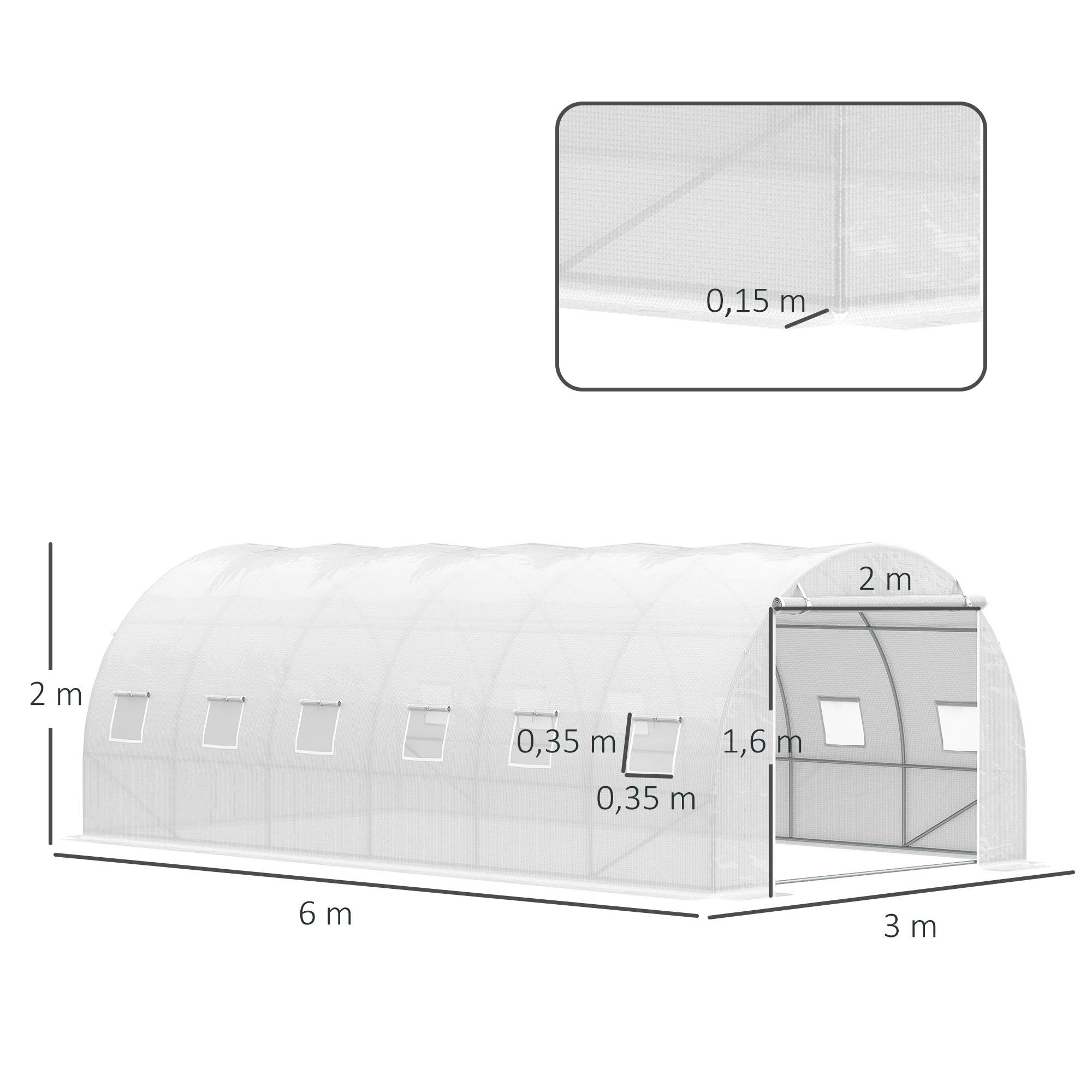Serre de jardin tunnel 18m² en métal galvanisé et bâche PE 12 fenêtres 6x3x2 m Blanc - ComfortXL Outdoor Living - Image 5