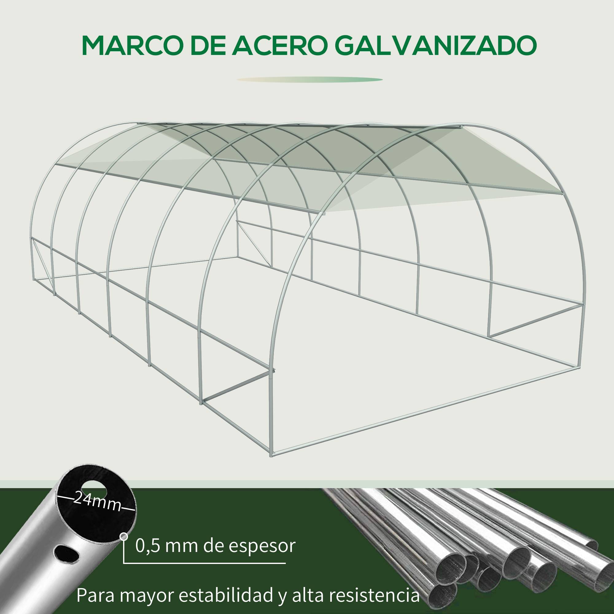 Serre de jardin tunnel 18m² en métal galvanisé et bâche PE 12 fenêtres 6x3x2 m Blanc - ComfortXL Outdoor Living - Image 9