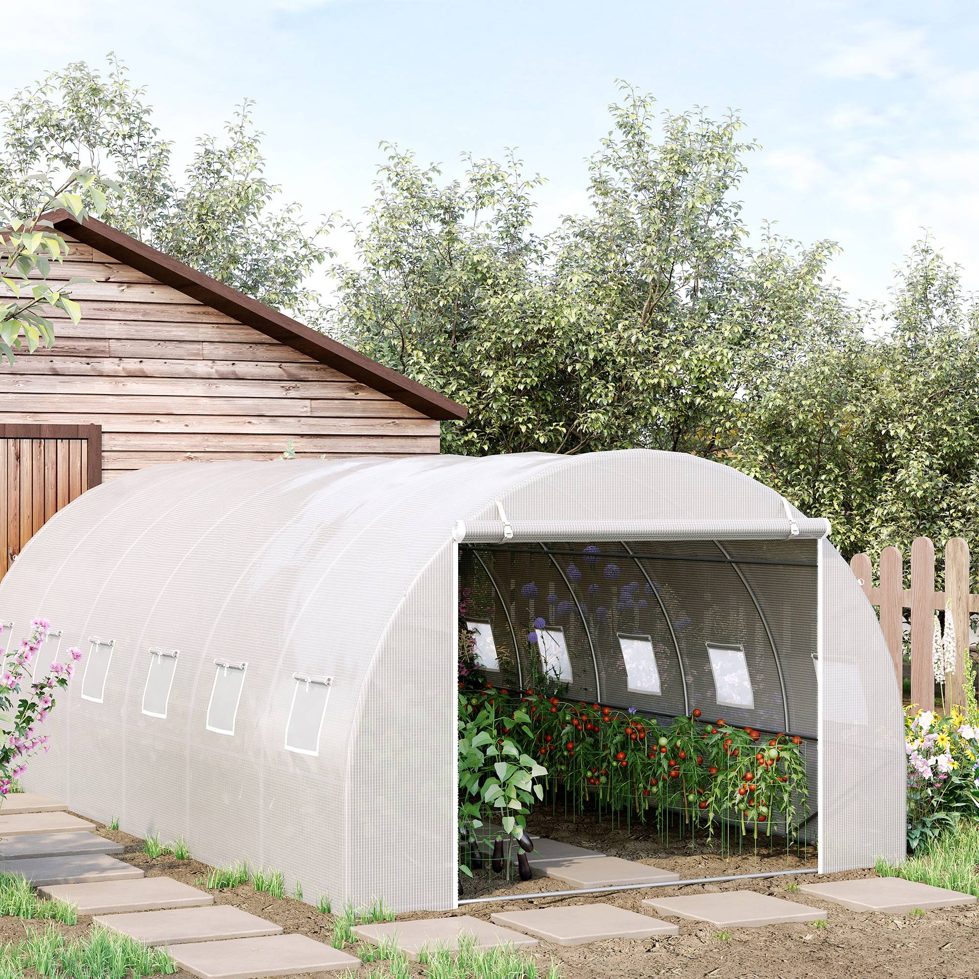 Serre de jardin tunnel 18m² en métal galvanisé et bâche PE 12 fenêtres 6x3x2 m Blanc - ComfortXL Outdoor Living - Image 3
