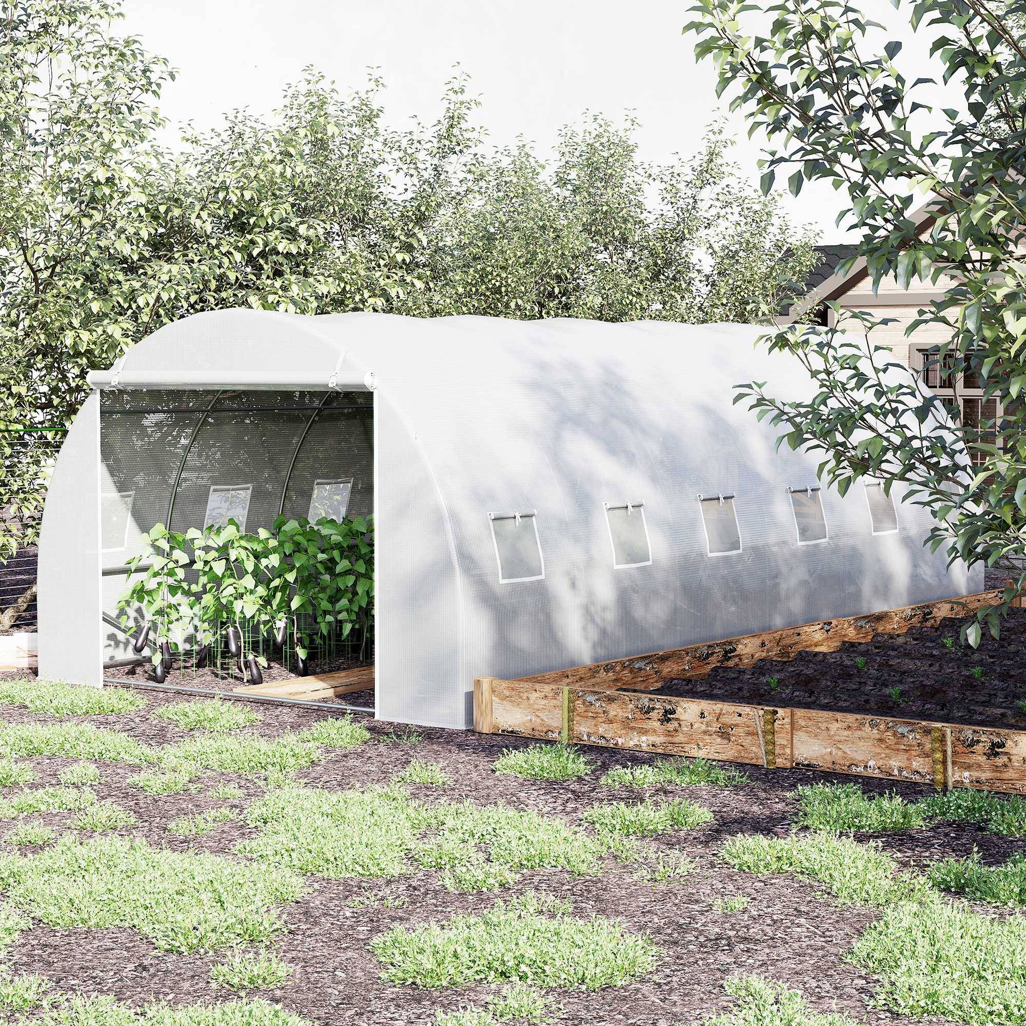 Serre de jardin tunnel 18m² en métal galvanisé et bâche PE 12 fenêtres 6x3x2 m Blanc - ComfortXL Outdoor Living - Image 4