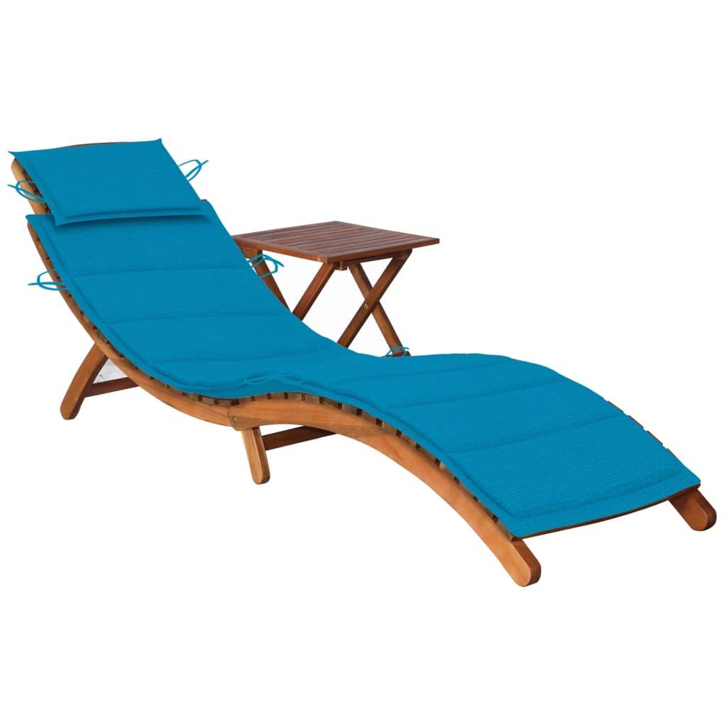 Helloshop26 - Transat chaise longue bain de soleil lit de jardin terrasse meuble d'extérieur avec table et coussin bois d'acacia - Imagen 1