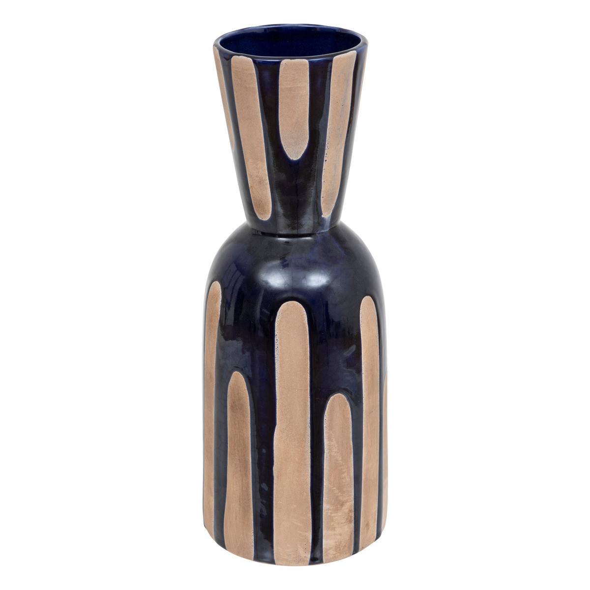 Atmosphera - Vase en céramqiue Bleu foncé et Beige design moderne H 40 cm - Imagen 1