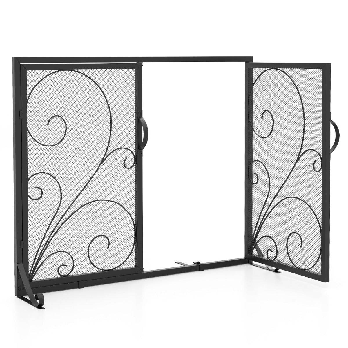 Helloshop26 - Écran de cheminée à double porte écran de protection pour foyer ouvert panneaux magnétiques supports arrière et avant pare-étincelles noir - Imagen 1