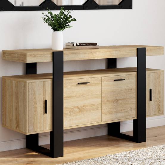 Buffet 140 cm PHOENIX 4 portes bois et noir - Image 1