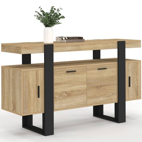 Buffet 140 cm PHOENIX 4 portes bois et noir - Image 2