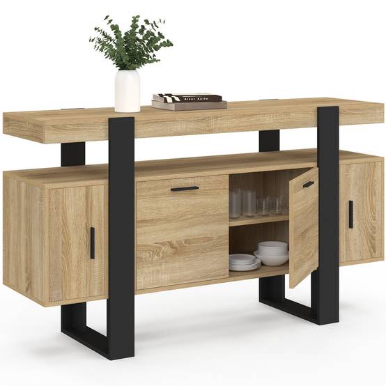 Buffet 140 cm PHOENIX 4 portes bois et noir - Image 4