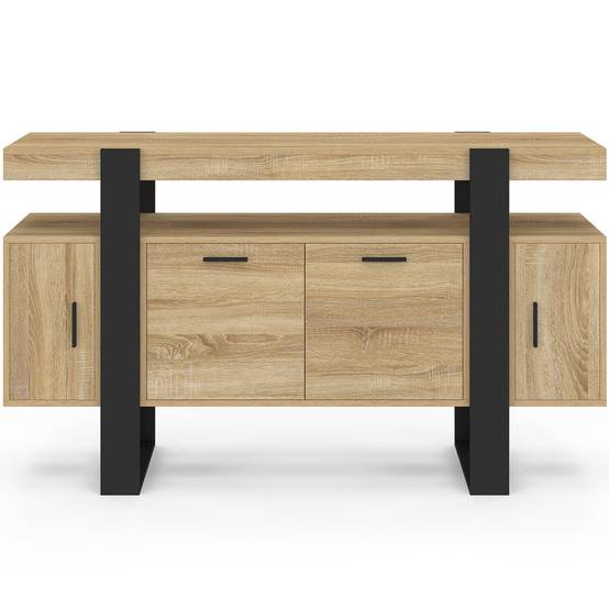 Buffet 140 cm PHOENIX 4 portes bois et noir - Image 3