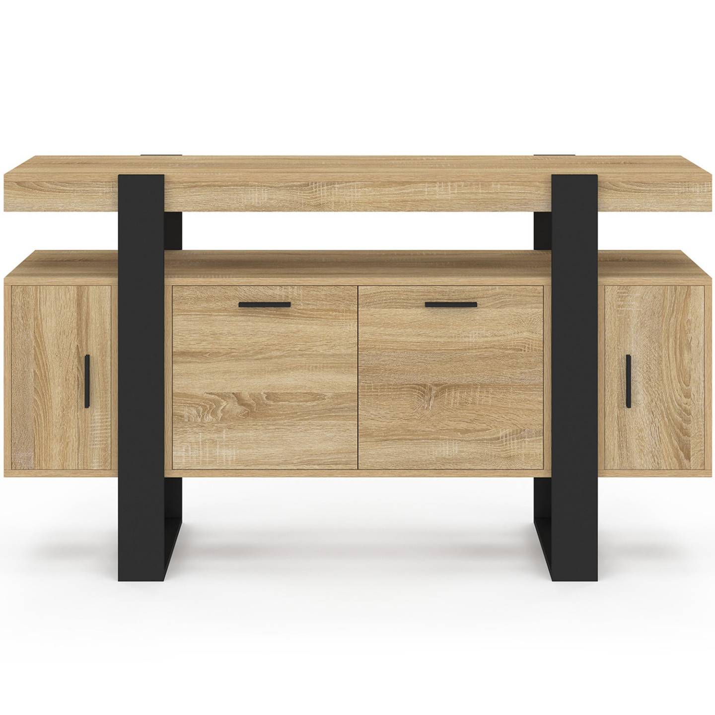 Buffet 140 cm PHOENIX 4 portes bois et noir - Image 3