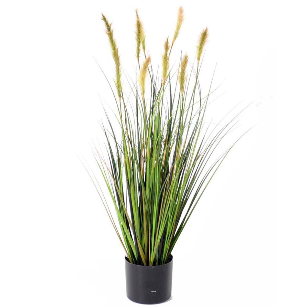 Artificielles - Graminée en pot factice plante eau & quenouille H60cm D30cm Vert-jaune - dimhaut: H 60 cm - couleur: Vert-jaune