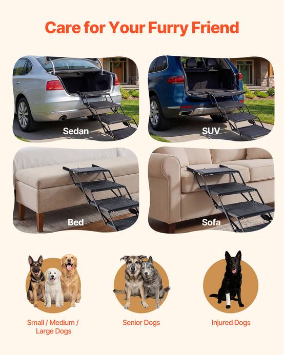 Vevor - VEVOR Escalier pour Chien Voiture 4 Marches pour Chien Pliables Charge 113,4 kg - Image 6
