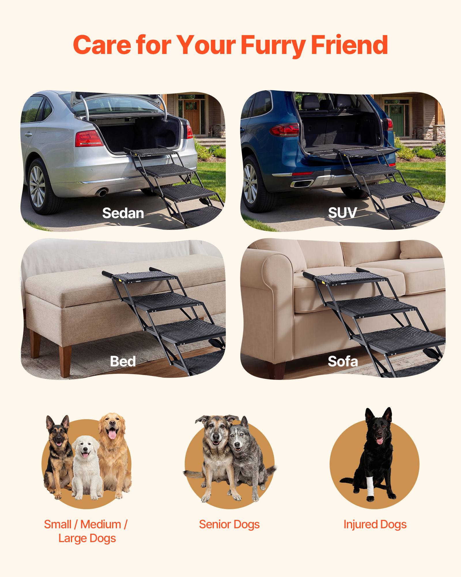 Vevor - VEVOR Escalier pour Chien Voiture 4 Marches pour Chien Pliables Charge 113,4 kg - Image 6