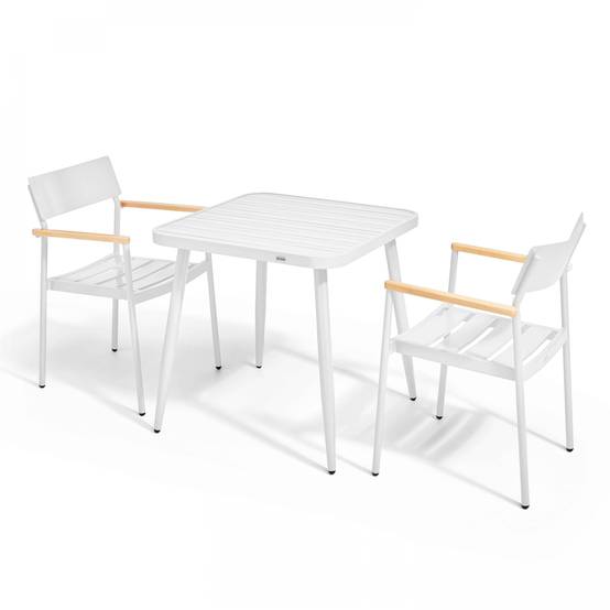 Oviala - Ensemble table de jardin et 2 fauteuils en aluminium/bois blanc Bristol - Oviala - Image 1