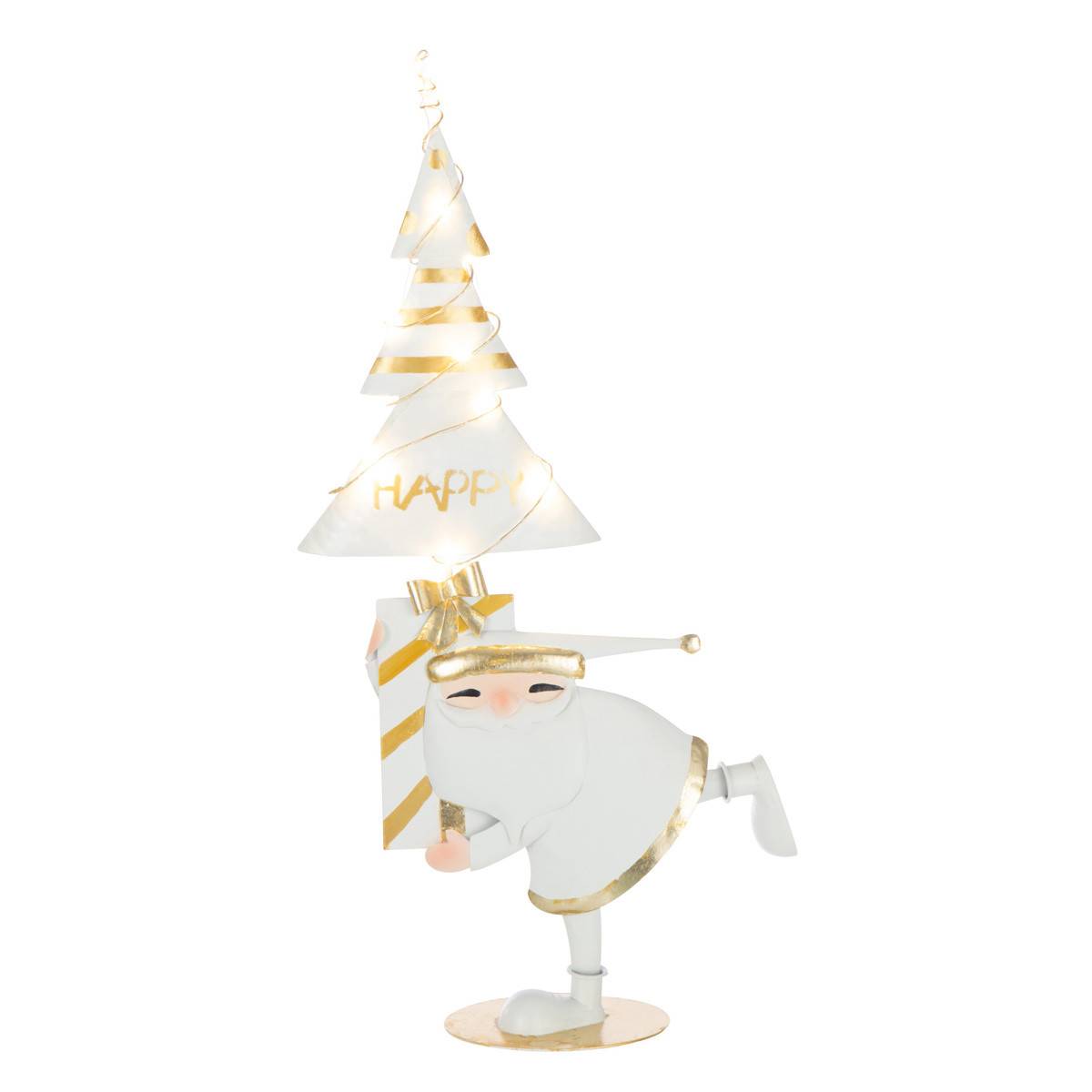 J-Line - Père-Noël à LED "Arbre" 66cm Blanc & Or - Image 1