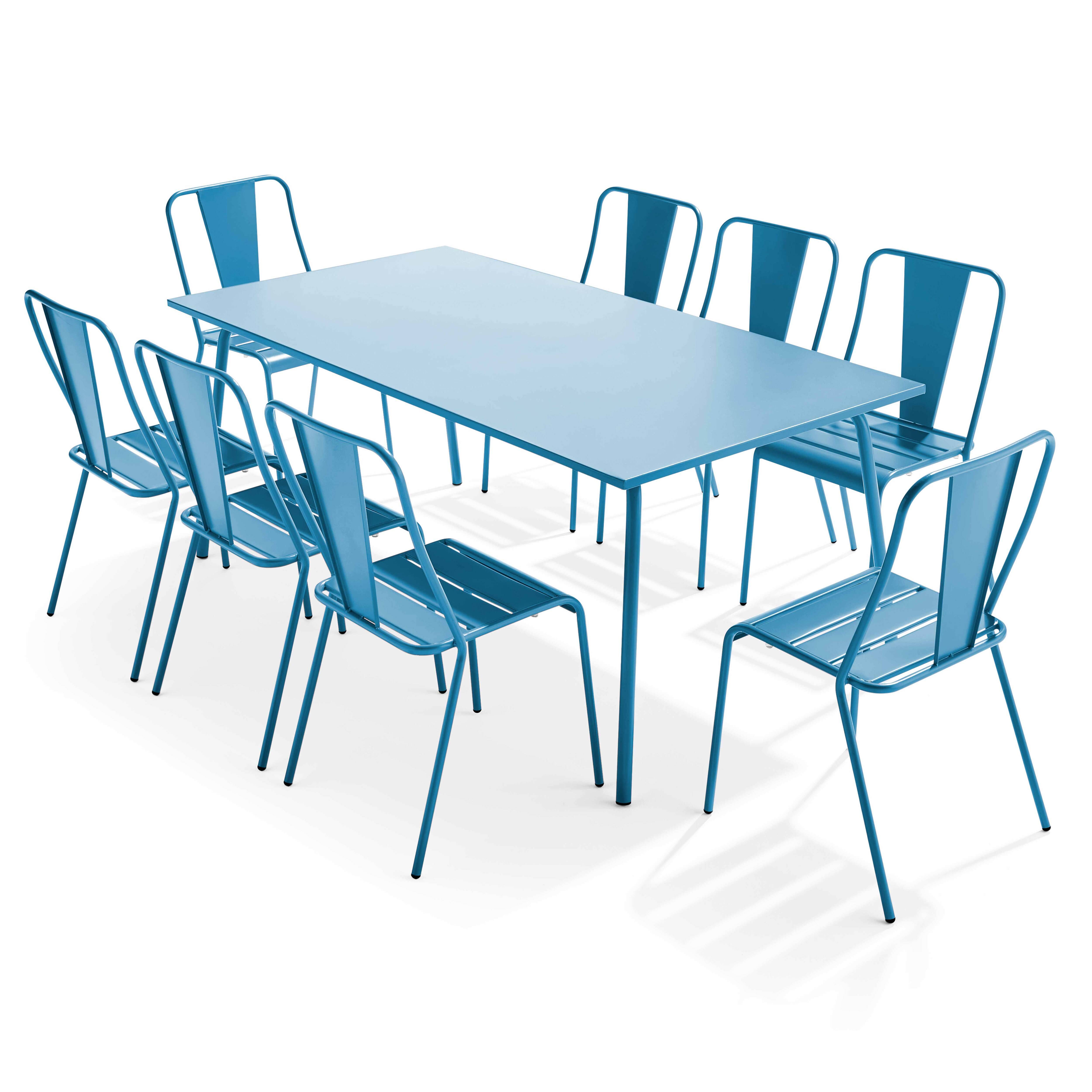 Oviala - Ensemble table de jardin 180cm et 8 chaises bistrot acier bleu pacific Palavas - Oviala - Imagen 1