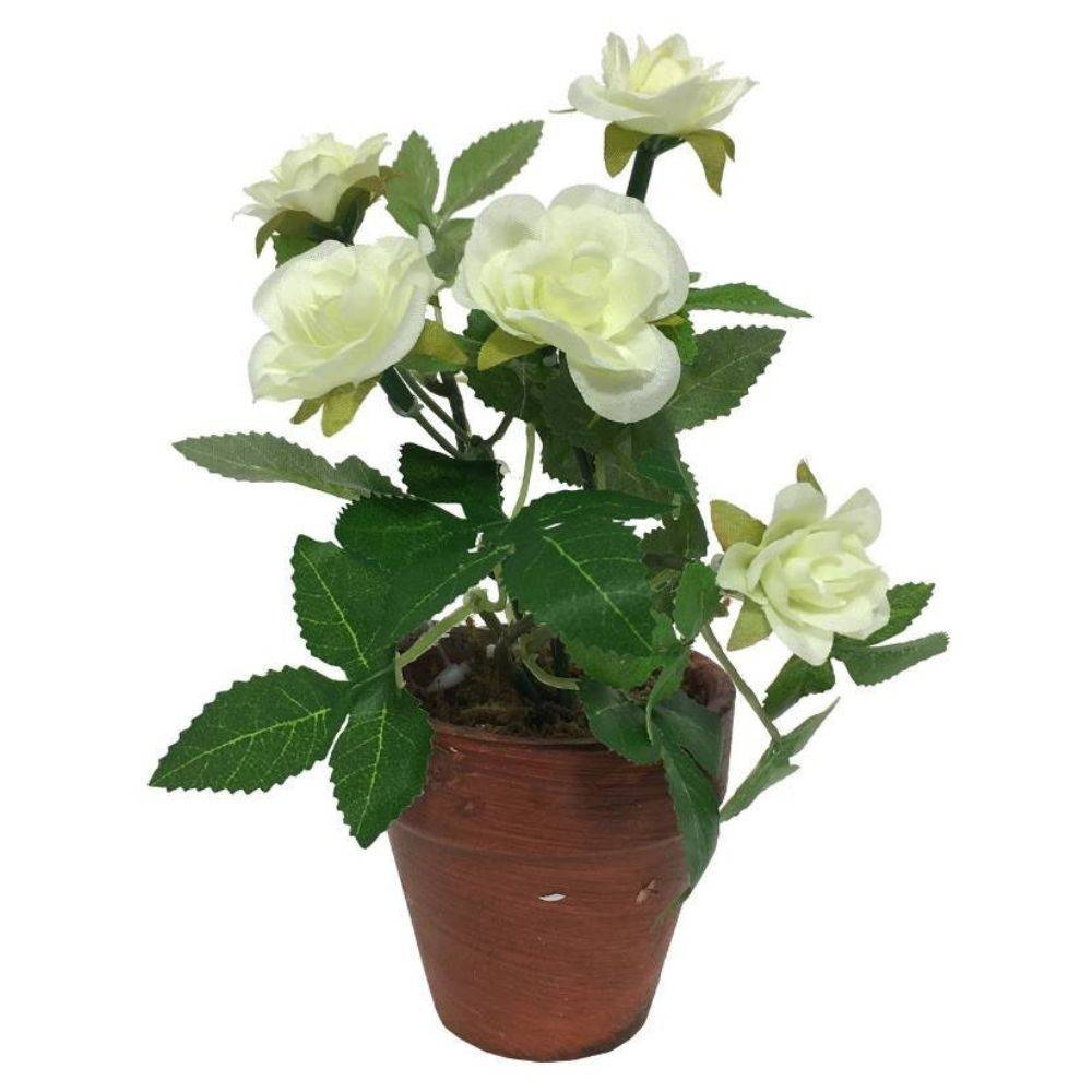 ~Rosier plante fleur artificielle extérieur cimetière tissu blanc 12cm Chemin de campagne - Imagen 1