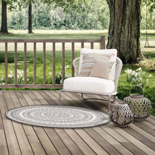Decoweb - Tapis rond d'extérieur ou d'intérieur - Mandala - Gris - Ø 120 cm - Decoweb - Imagen 2