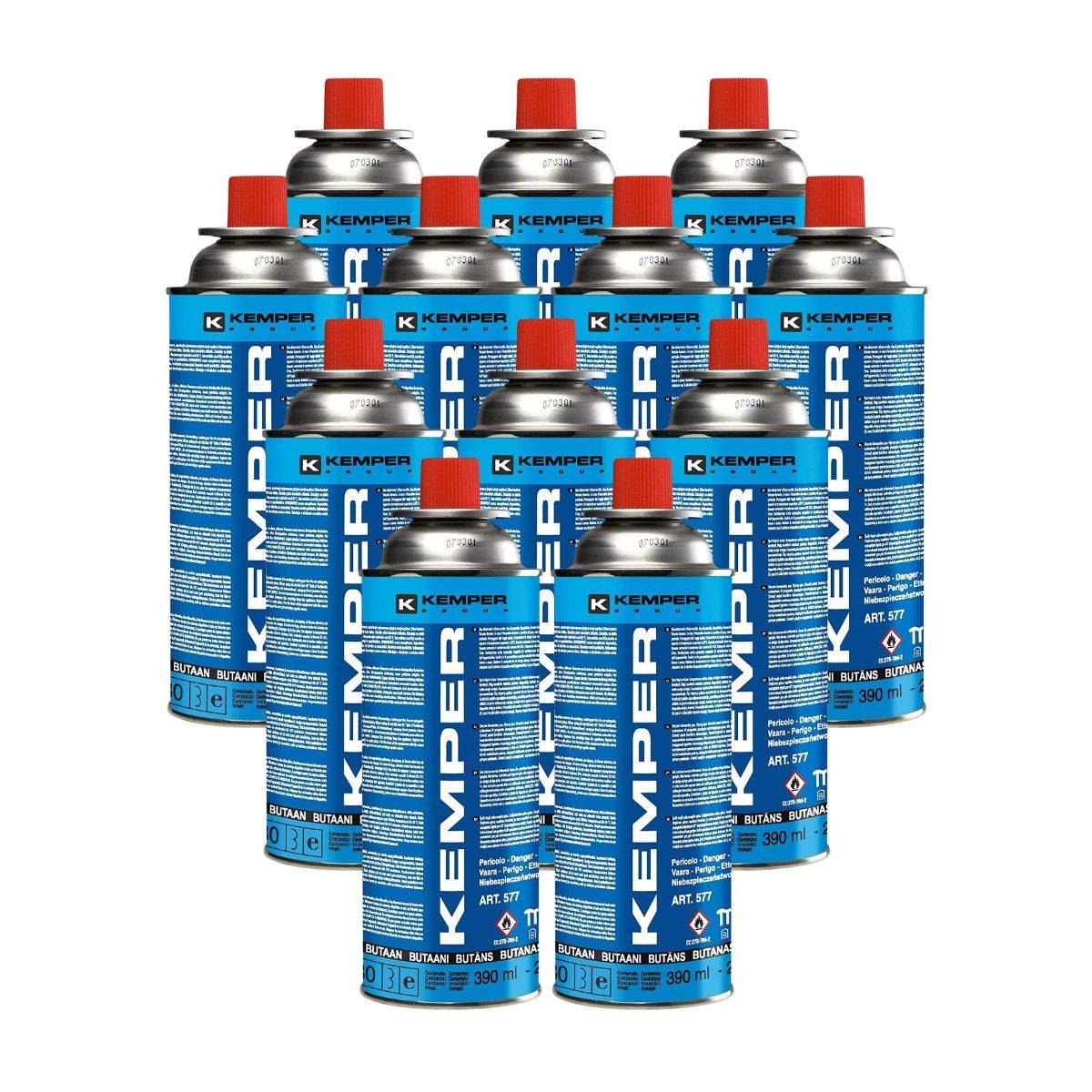Lot 12 Cartouches Gaz Butane 390 ml 227 g Recharge Réchaud Portable Chalumeau Valve Sécurité KEMPER - Imagen 1