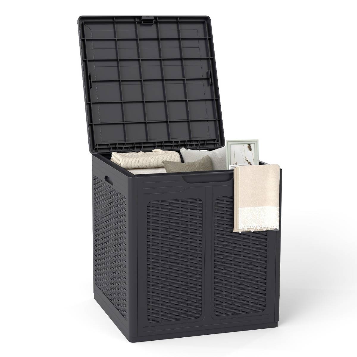 Coffre de Rangement Extérieur 145L Conteneur de Terrasse Couvercle Verrouillable Plastique Marron