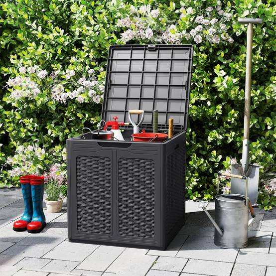 Coffre de Rangement Extérieur 145L Conteneur de Terrasse Couvercle Verrouillable Plastique Marron - Image 2