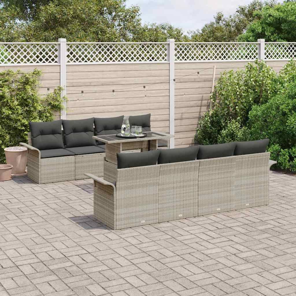 Salon de jardin 8 places polyrotin modulable design moderne pour jardin terrasse Gris clair – ComfortXL Outdoor Living - Image 1