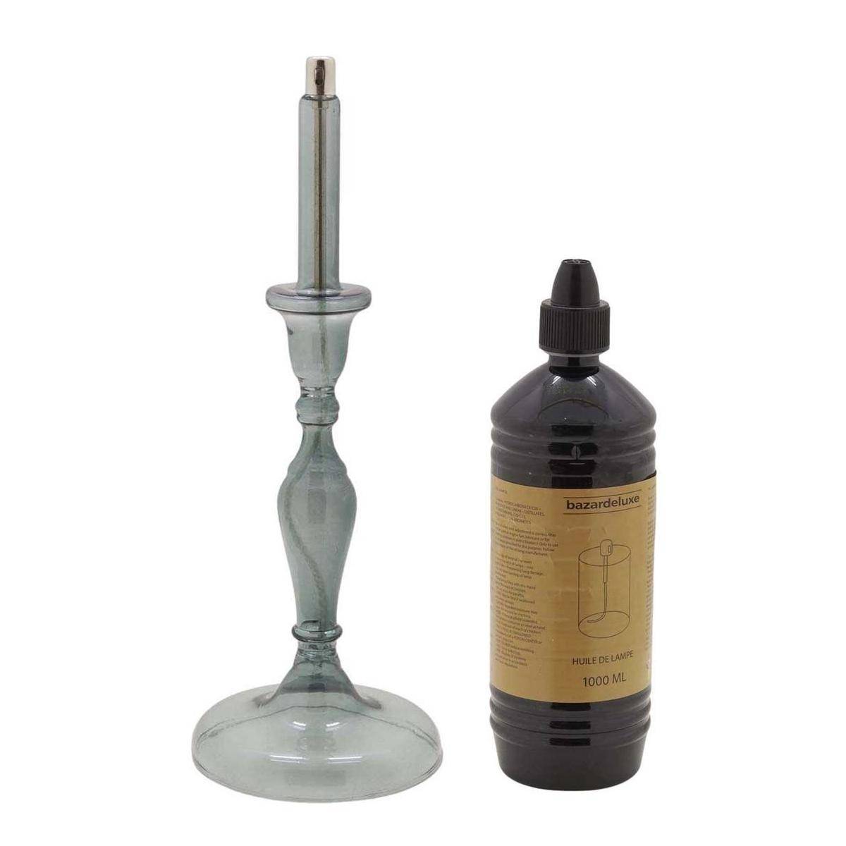 Bazardeluxe - Lampe à huile en verre smoké Candle avec huile de paraffine offerte 14 x 38.5 cm - Imagen 1