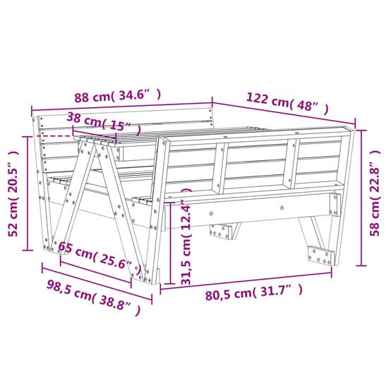 Table de pique-nique pour enfants bois massif de pin blanc 88 x 122 x 58 cm - PANGIVO - Image 9