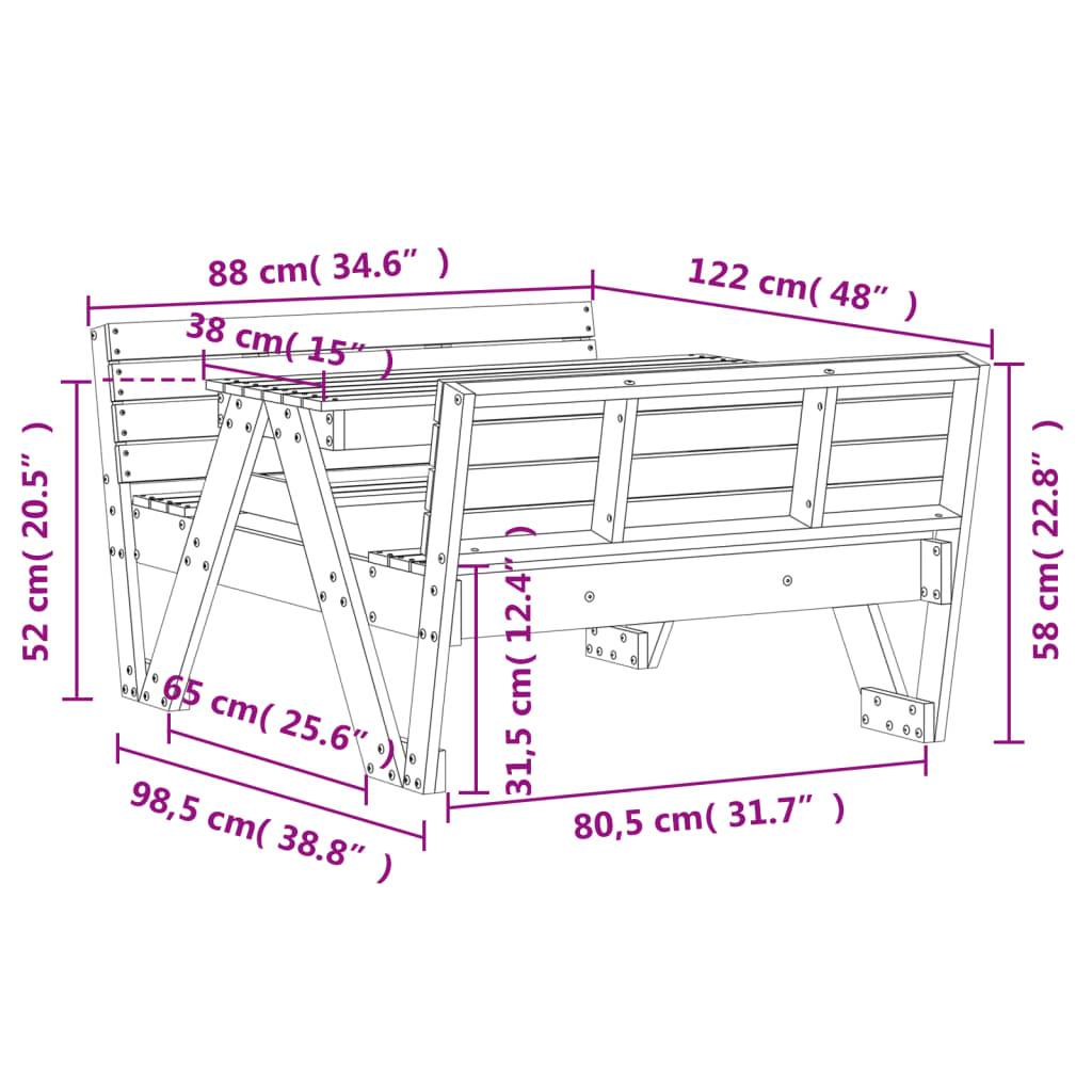 Table de pique-nique pour enfants bois massif de pin blanc 88 x 122 x 58 cm - PANGIVO - Image 9
