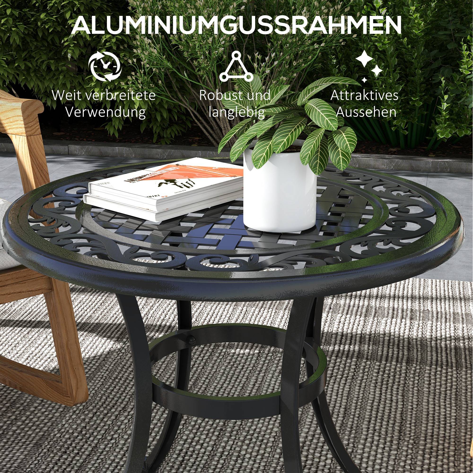 ComfortXL - Table basse de jardin ronde fonte noire 60 x 60 cm style vintage pour terrasse - ComfortXL Outdoor Living - Image 7