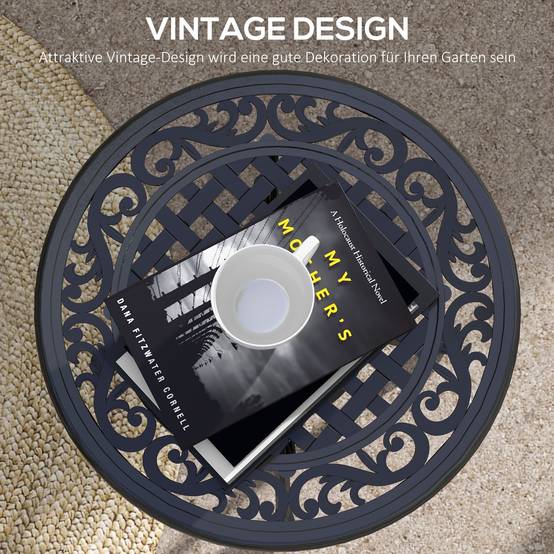 ComfortXL - Table basse de jardin ronde fonte noire 60 x 60 cm style vintage pour terrasse - ComfortXL Outdoor Living - Image 6