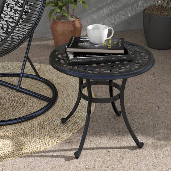 ComfortXL - Table basse de jardin ronde fonte noire 60 x 60 cm style vintage pour terrasse - ComfortXL Outdoor Living - Image 3