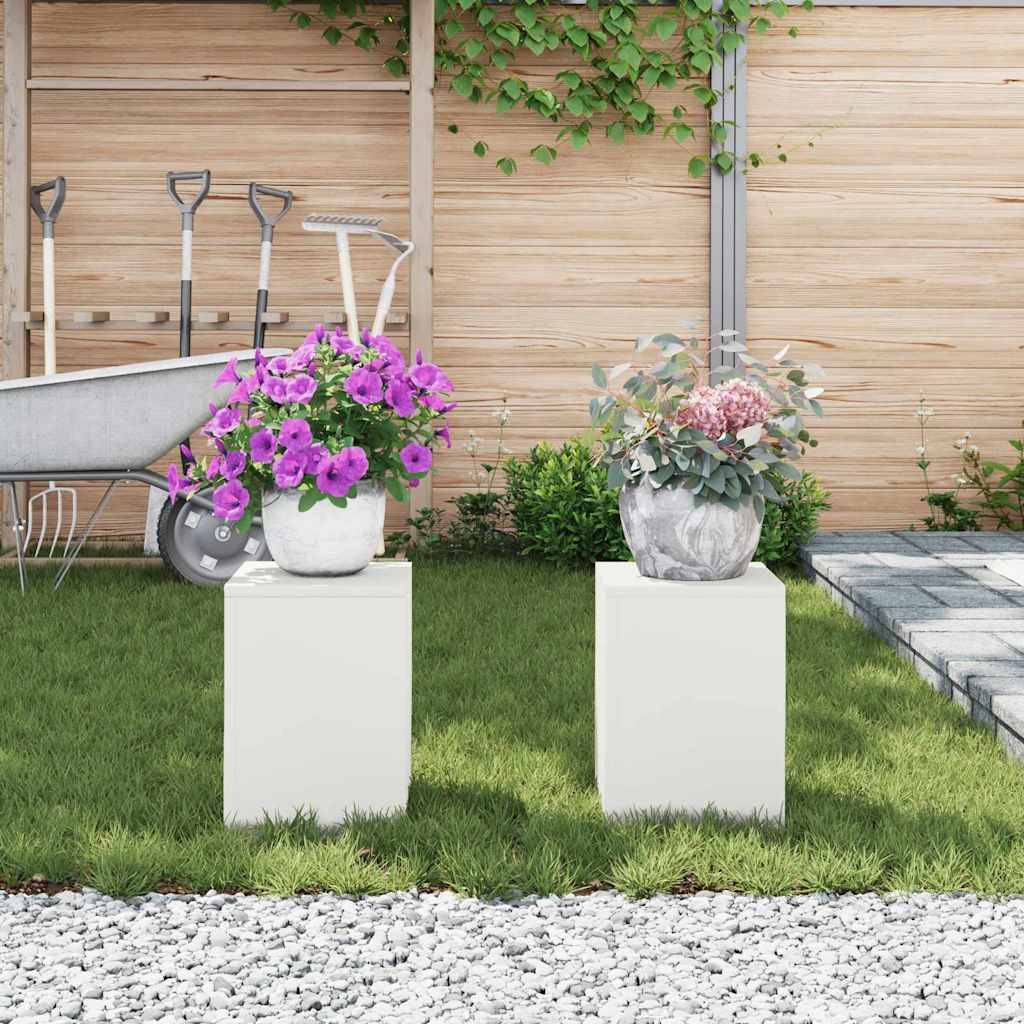 Lot de 2 Porte-plantes en Acier Design moderne pour pots de fleurs Balcon et Patio Blanc 24x24x35 cm – ComfortXL Outdoor Living - Imagen 4