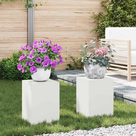 Lot de 2 Porte-plantes en Acier Design moderne pour pots de fleurs Balcon et Patio Blanc 24x24x35 cm – ComfortXL Outdoor Living - Imagen 1