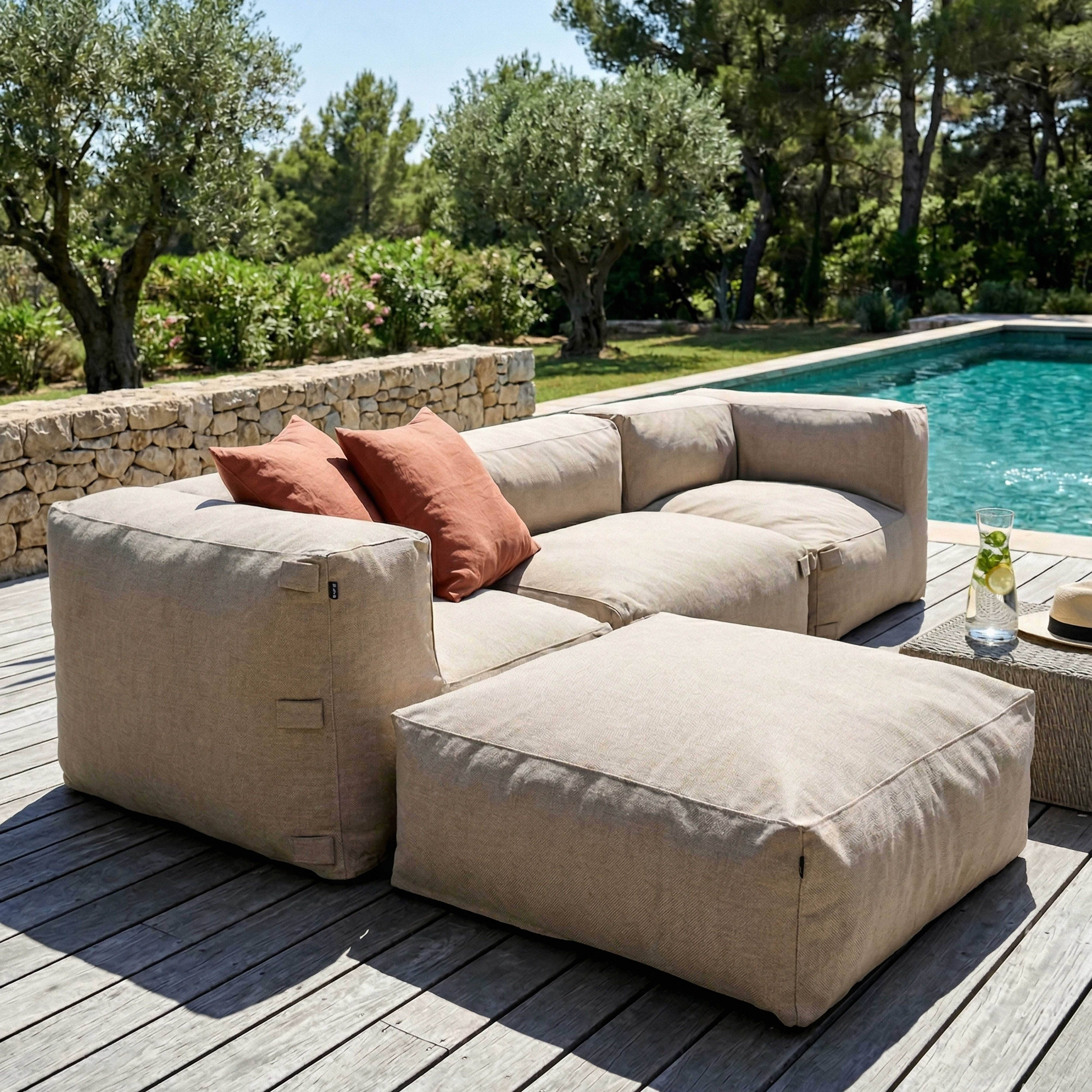 Oviala - Canapé d'angle de jardin modulable 4 places beige Mixi - Oviala - Imagen 1