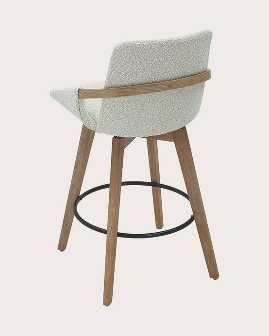 Saly - Chaise de bar en tissu bouclette et pieds en bois - UNIQKA - Imagen 6